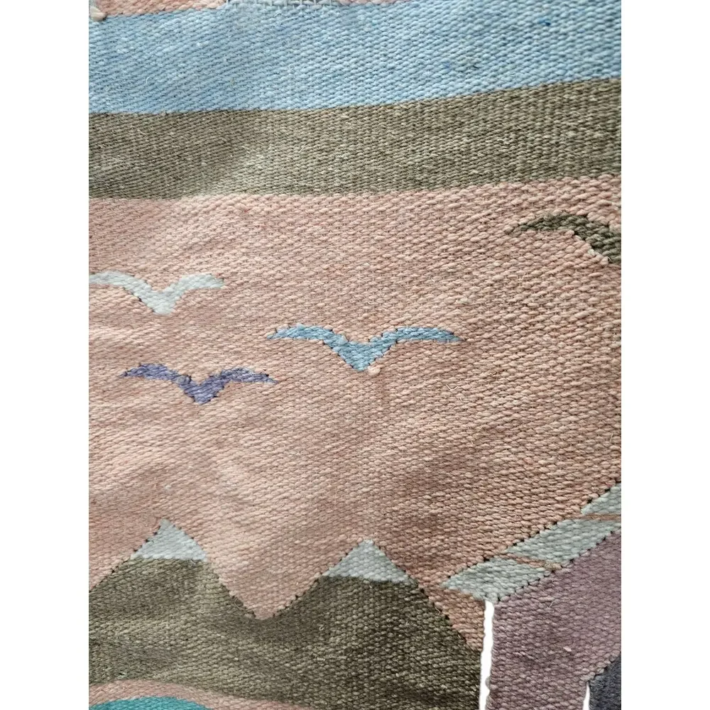 Vintage Southwest Pueblo Mountain Town Wool Woven Wall Hanging 45